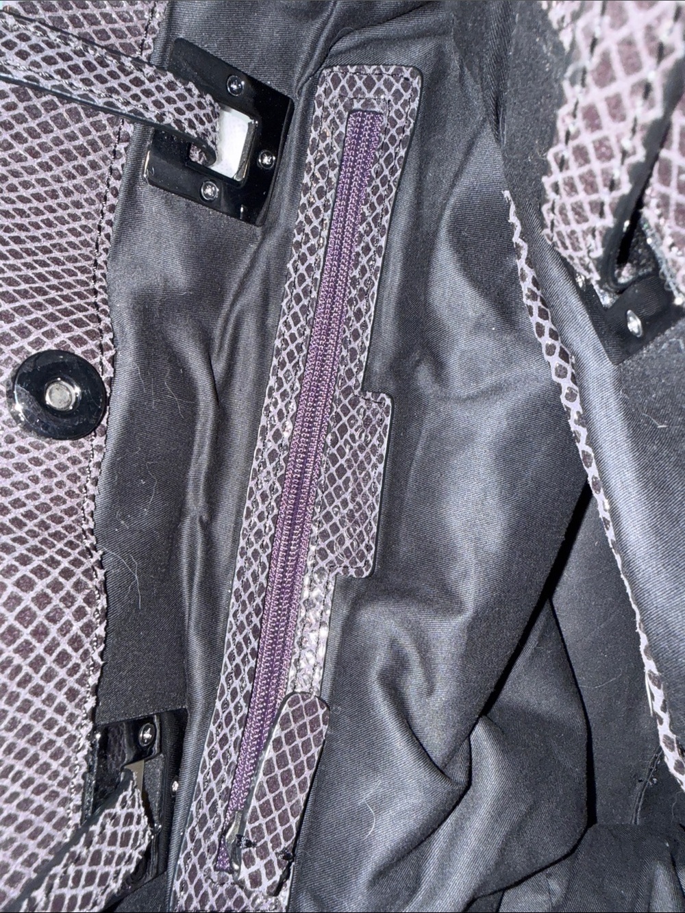 NWOT Calvin Klein Patent Snakeskin Textured Tote in Dark Plum - Picture 8 of 9